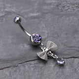 Detail View 2 of Dainty Bow Gem Sparkle Belly Ring-Tanzanite