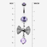 Detail View 1 of Dainty Bow Gem Sparkle Belly Ring-Tanzanite