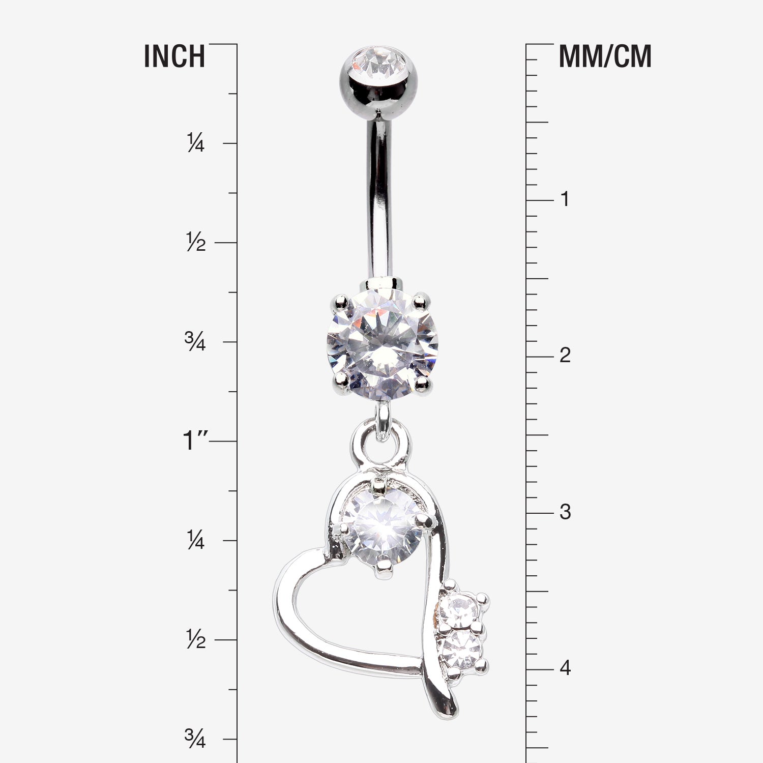 Detail View 1 of Journey Heart Curvature Sparkles Belly Button Ring-Clear Gem