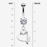 Detail View 1 of Journey Heart Curvature Sparkles Belly Button Ring-Clear Gem