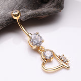 Detail View 2 of Golden Journey Heart Curvature Sparkles Belly Button Ring-Clear Gem