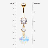 Detail View 1 of Golden Iridescent Sparkle Heart Lumi Belly Button Ring-Clear Gem/Aurora Borealis