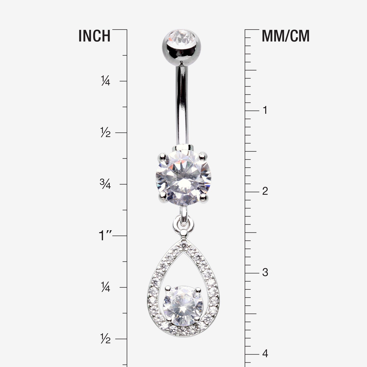 Detail View 1 of Luscious Teardrop Multi-Gem Sparkle Belly Button Ring-Clear Gem