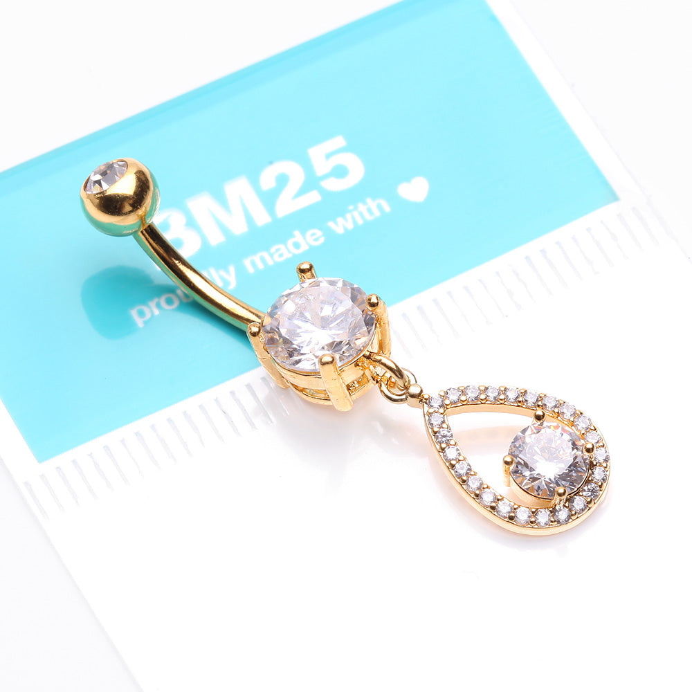 Detail View 3 of Golden Luscious Teardrop Multi-Gem Sparkle Belly Button Ring-Clear Gem
