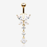 Golden Butterfly Sparkle Cascading Gems Belly Button Ring