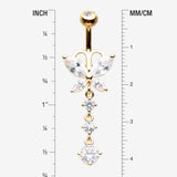 Detail View 1 of Golden Butterfly Sparkle Cascading Gems Belly Button Ring-Clear Gem