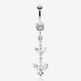 Shimmering Sparkle Leaflet Floral Cascading Belly Button Ring
