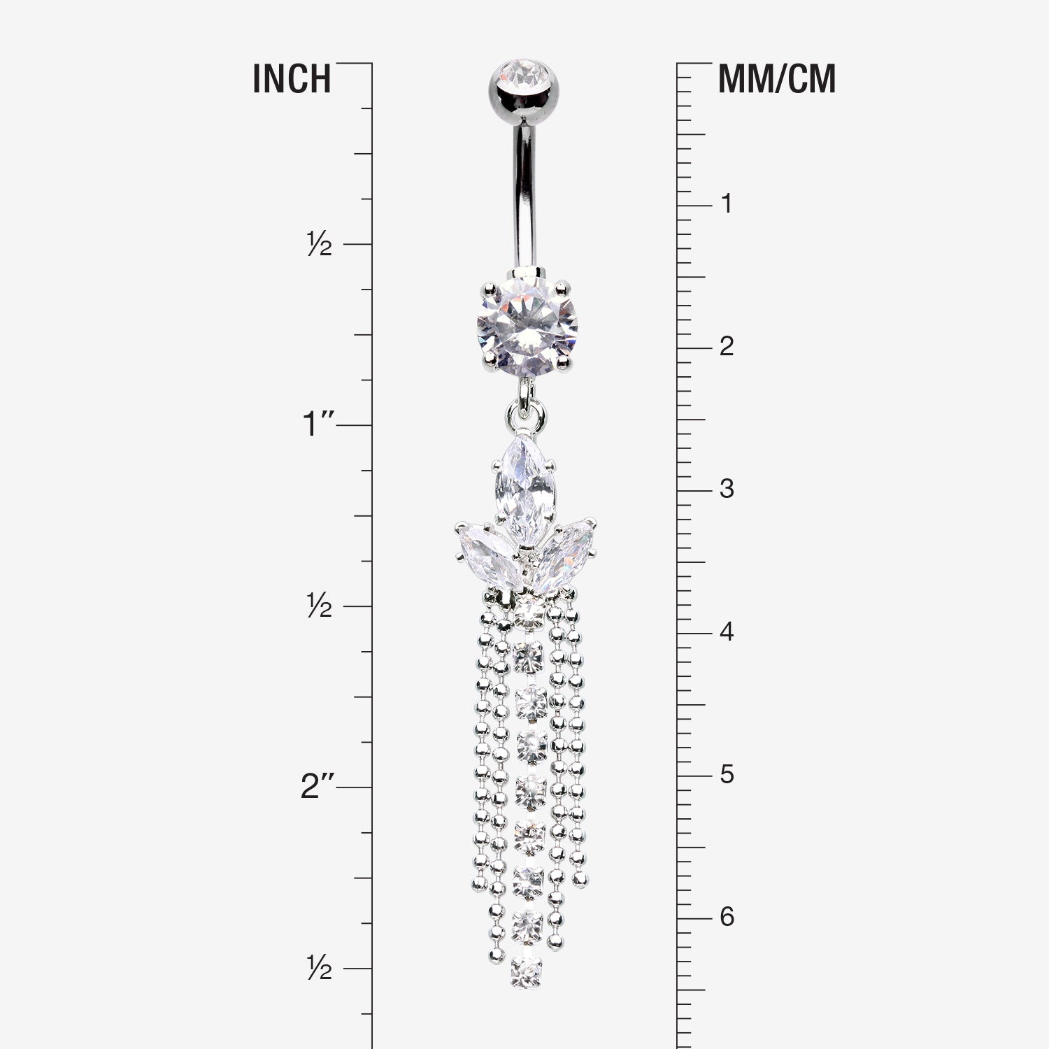 Detail View 1 of Tri-Marquise Floral Leaf Sparkles Chain Drop Belly Button Ring-Clear Gem
