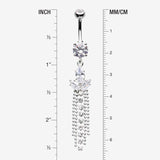 Detail View 1 of Tri-Marquise Floral Leaf Sparkles Chain Drop Belly Button Ring-Clear Gem