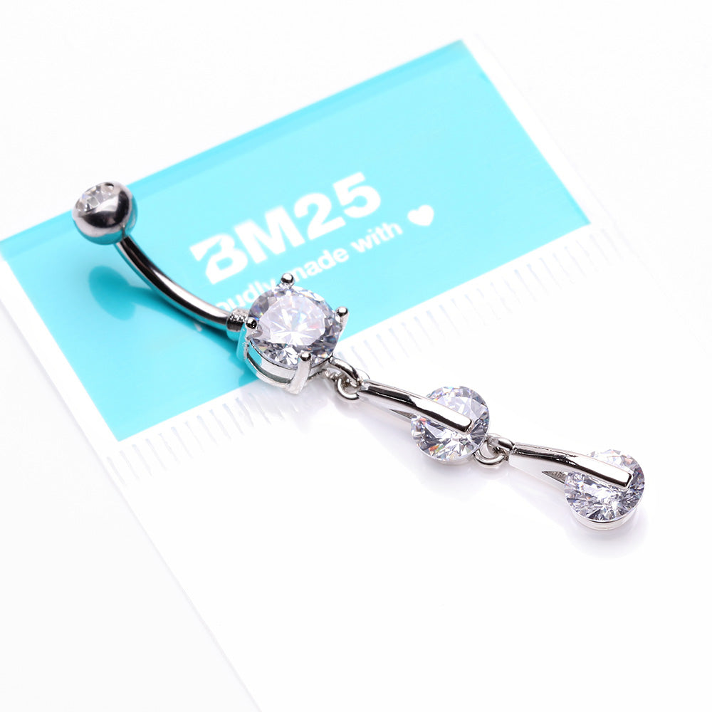 Detail View 3 of Glistening Sparkle Gem Droplets Belly Button Ring-Clear Gem