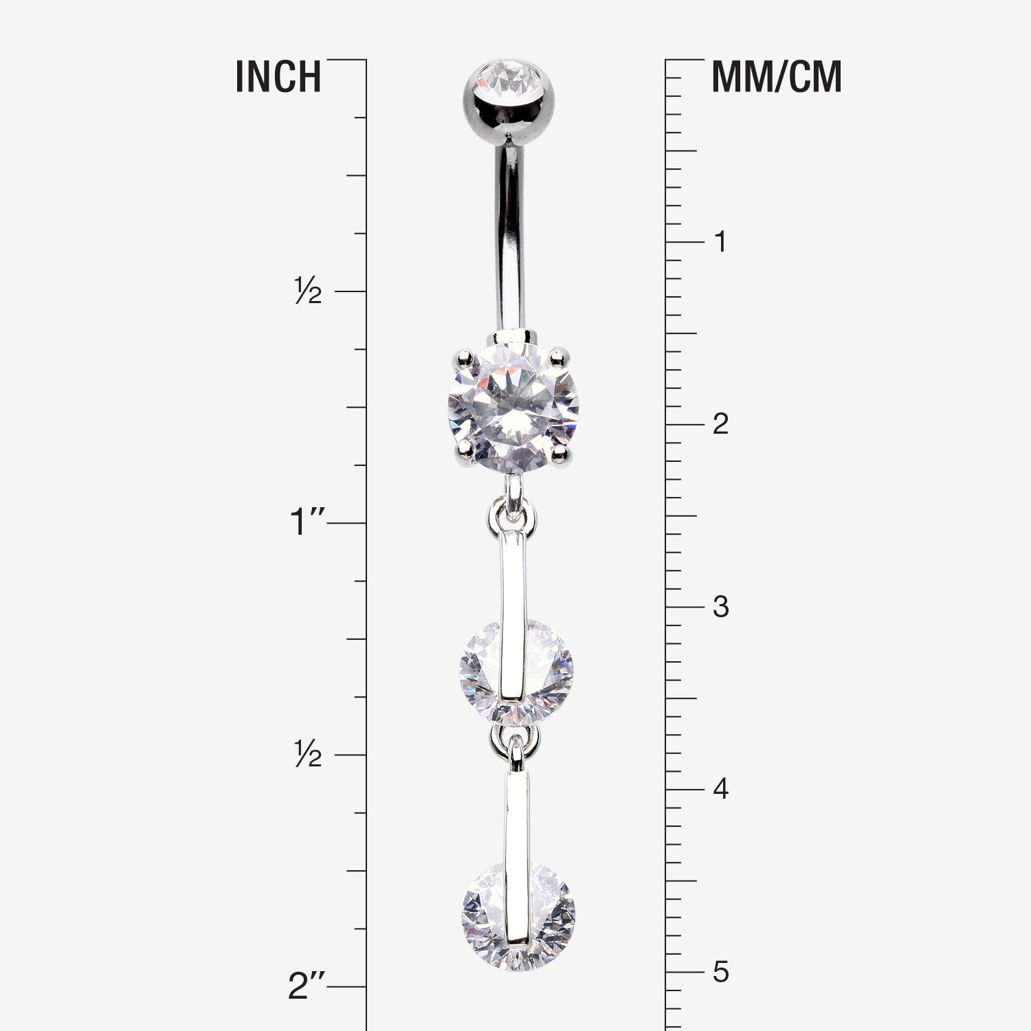 Detail View 1 of Glistening Sparkle Gem Droplets Belly Button Ring-Clear Gem