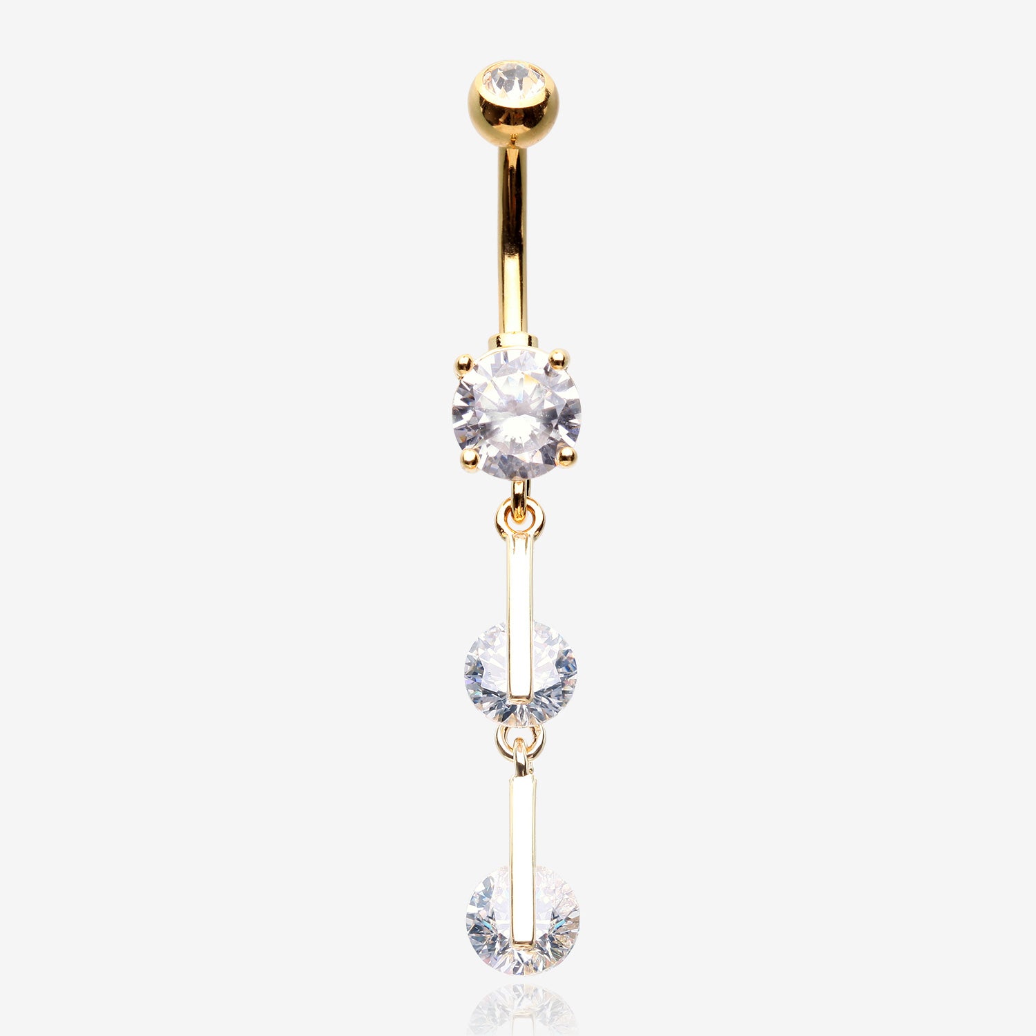 Golden Glistening Sparkle Gem Droplets Belly Button Ring-Clear Gem
