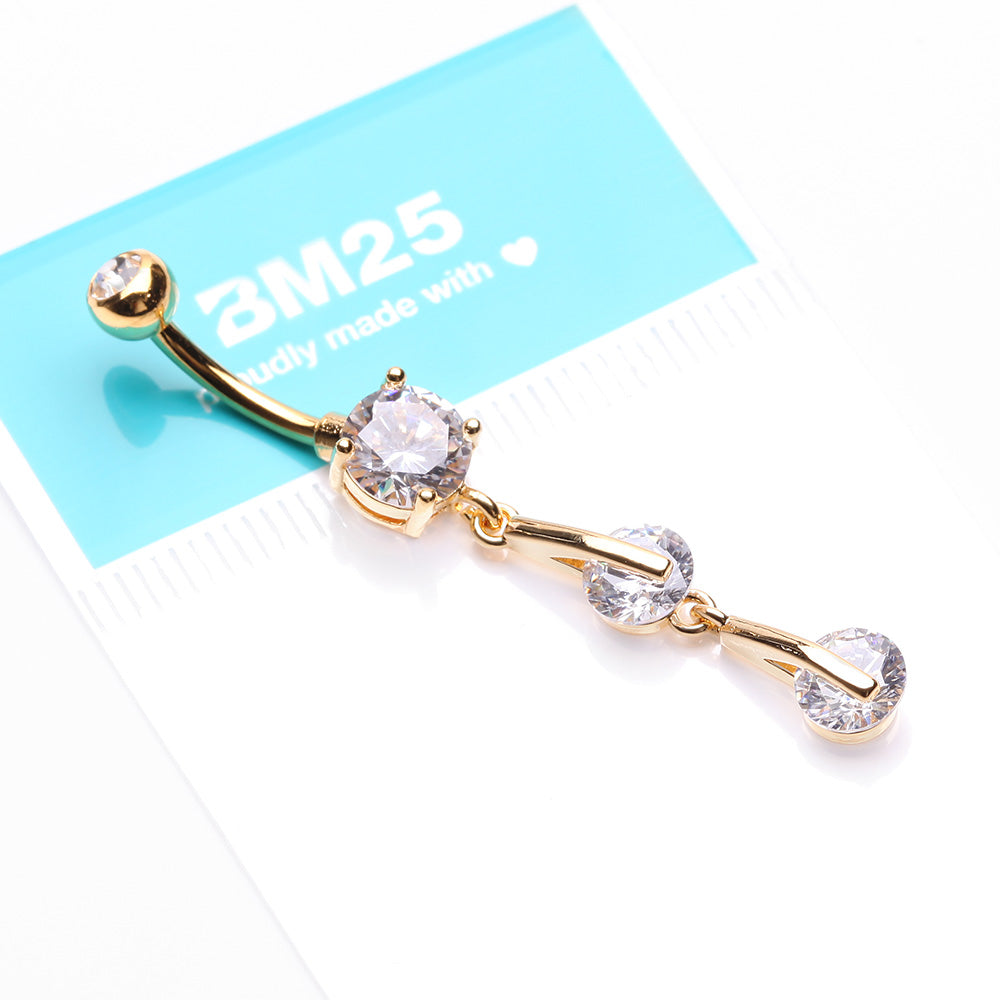 Detail View 3 of Golden Glistening Sparkle Gem Droplets Belly Button Ring-Clear Gem
