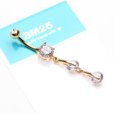 Detail View 3 of Golden Glistening Sparkle Gem Droplets Belly Button Ring-Clear Gem