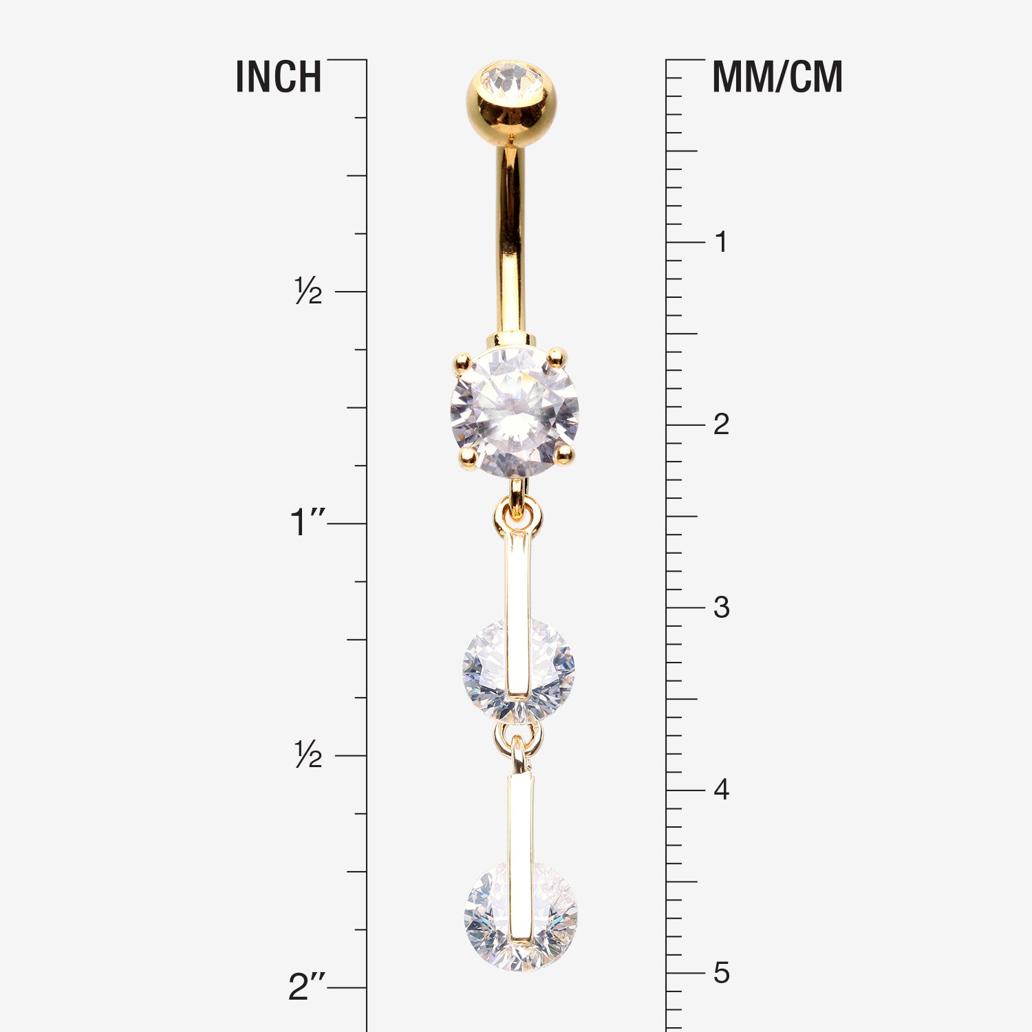 Detail View 1 of Golden Glistening Sparkle Gem Droplets Belly Button Ring-Clear Gem