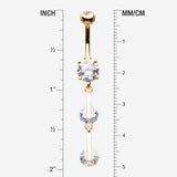 Detail View 1 of Golden Glistening Sparkle Gem Droplets Belly Button Ring-Clear Gem