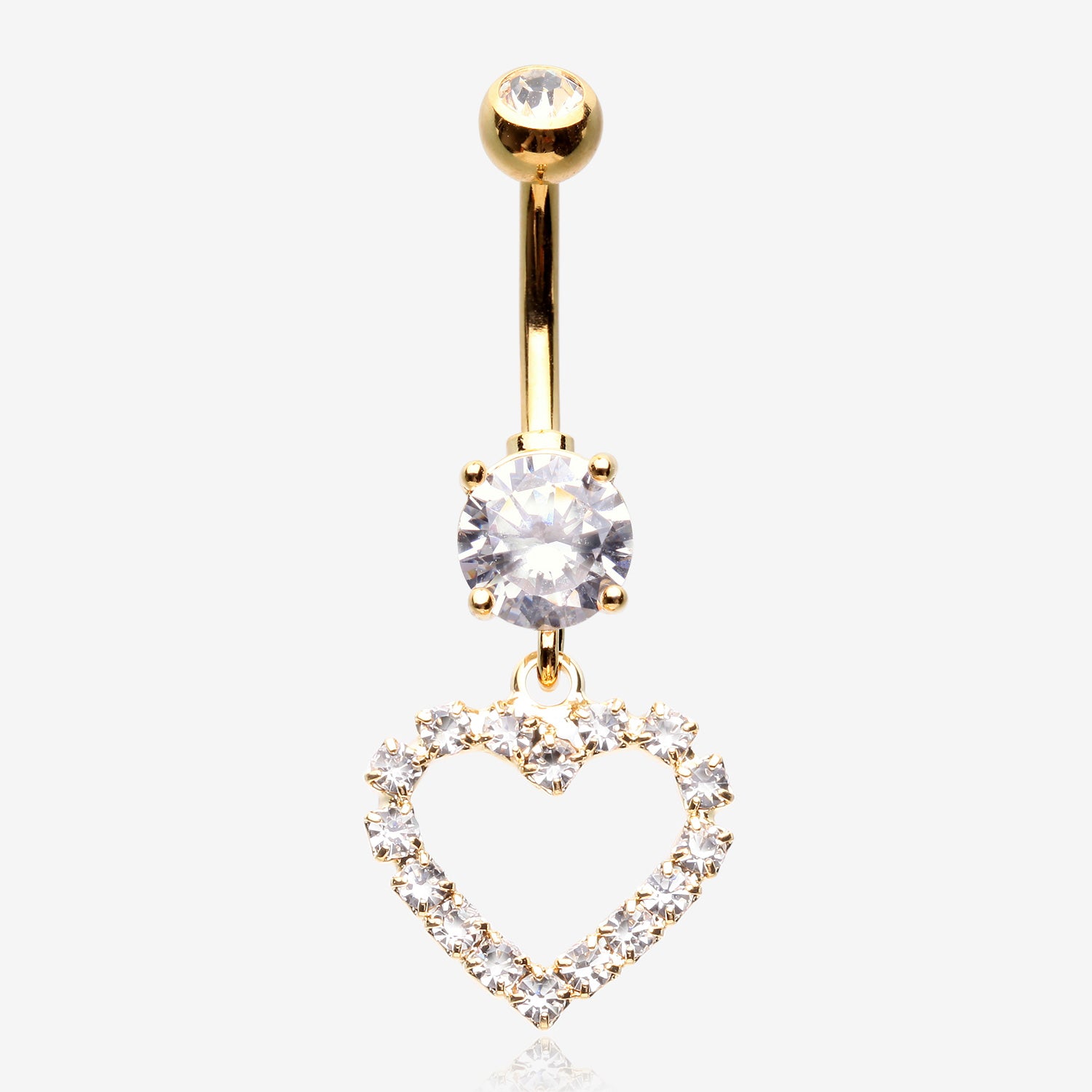 Golden Luscious Hollow Heart Sparkle Splendid Belly Button Ring-Clear Gem