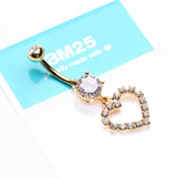 Detail View 3 of Golden Luscious Hollow Heart Sparkle Splendid Belly Button Ring-Clear Gem