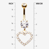 Detail View 1 of Golden Luscious Hollow Heart Sparkle Splendid Belly Button Ring-Clear Gem
