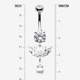 Detail View 1 of Marquise Sparkle Leaflet Gem Pearlescent Dangle Belly Button Ring-Clear Gem
