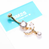 Detail View 3 of Golden Marquise Sparkle Leaflet Gem Pearlescent Dangle Belly Button Ring-Clear Gem