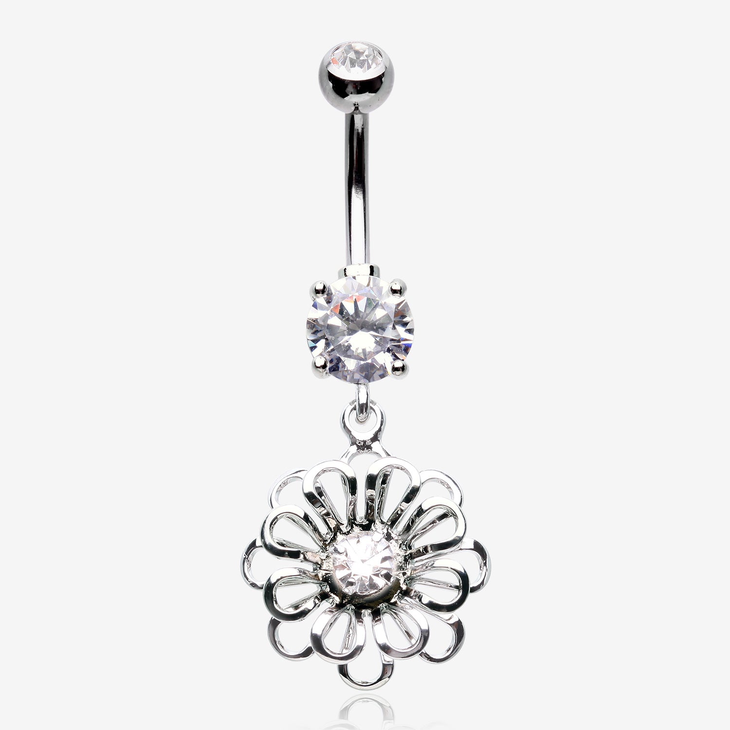 Breeze Sparkle Flower Belly Button Ring-Clear Gem