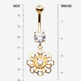 Detail View 1 of Golden Breeze Sparkle Flower Belly Button Ring-Clear Gem