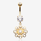 Golden Breeze Sparkle Flower Belly Button Ring