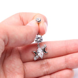 Detail View 3 of Moon Goddess Marquise Sparkle Belly Button Ring-Clear Gem