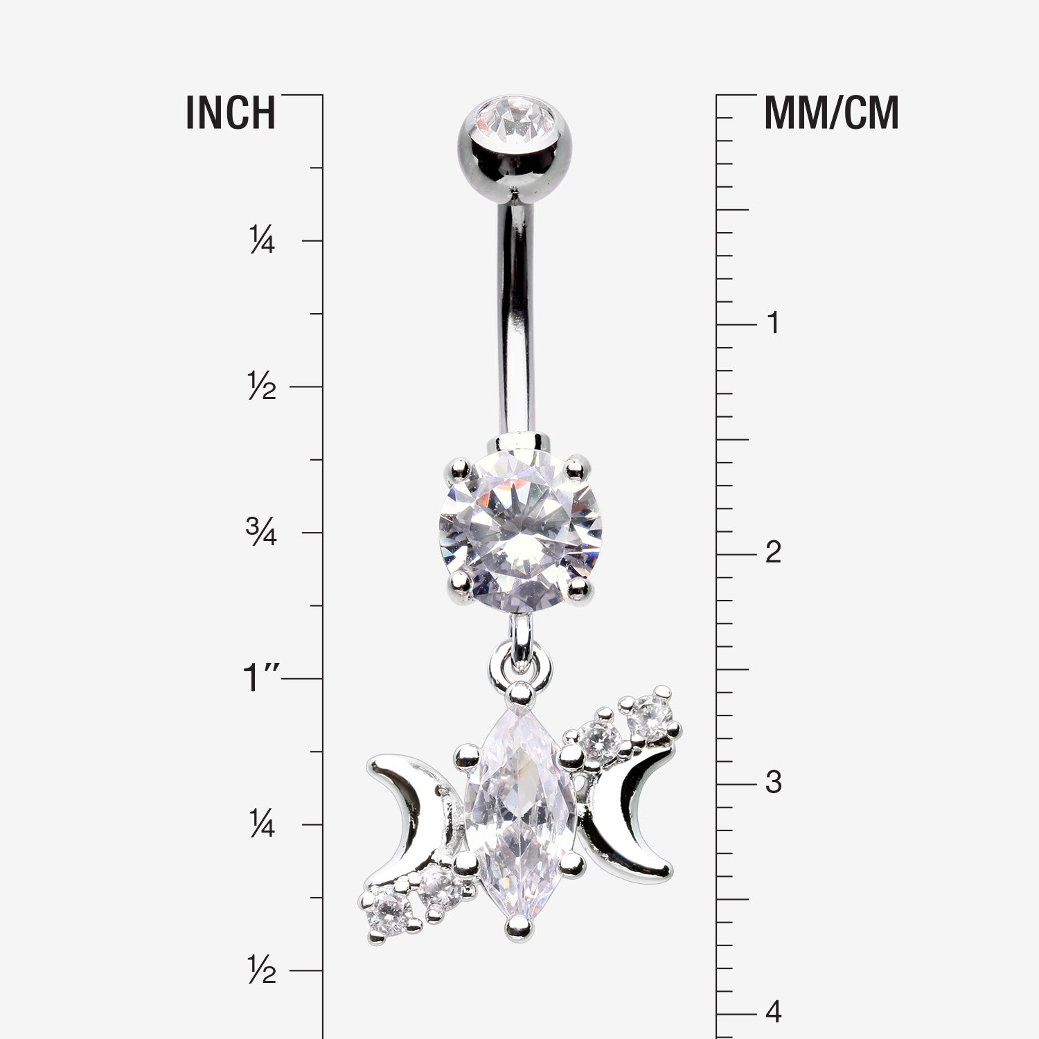 Detail View 1 of Moon Goddess Marquise Sparkle Belly Button Ring-Clear Gem