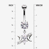 Detail View 1 of Moon Goddess Marquise Sparkle Belly Button Ring-Clear Gem