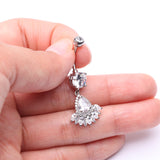 Detail View 3 of Magnificent Sparkle Floral Teardrop Belly Button Ring-Clear Gem