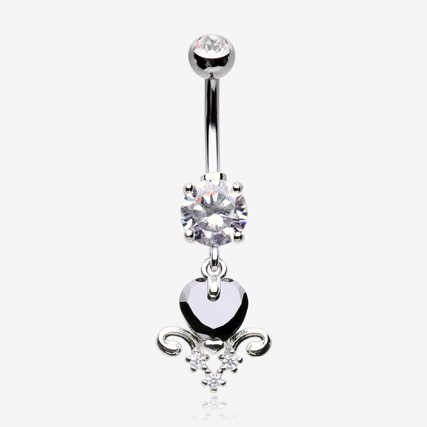 Black Heart Elegance Sparkle Belly Button Ring-Clear Gem/Black