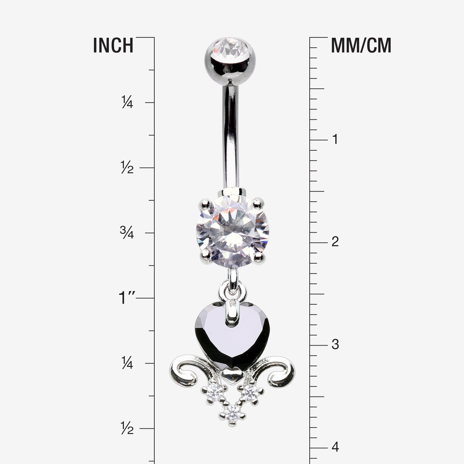 Detail View 1 of Black Heart Elegance Sparkle Belly Button Ring-Clear Gem/Black