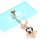Detail View 4 of Golden Black Heart Elegance Sparkle Belly Button Ring-Clear Gem/Black