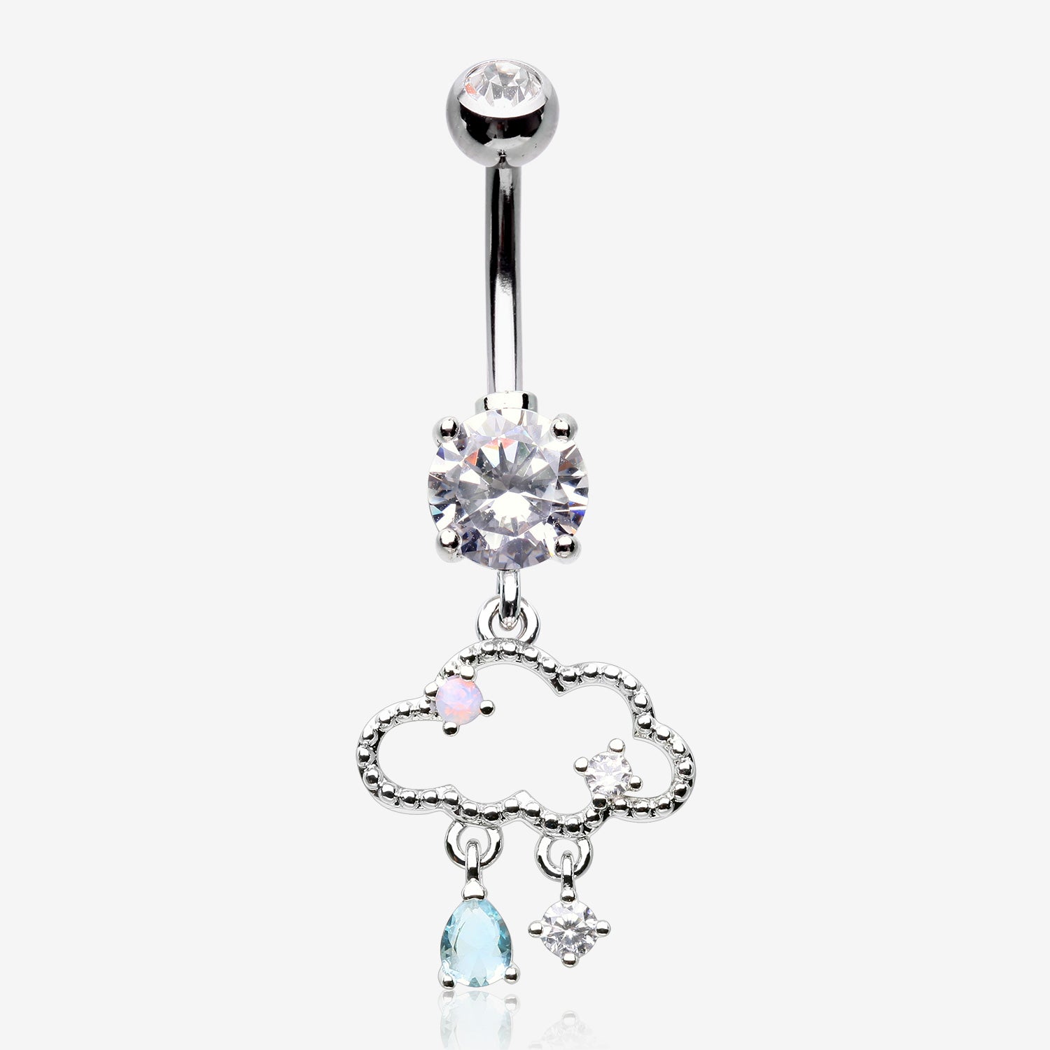 Adorable Cloud Rainy Sparkles Belly Button Ring-Clear Gem/Pink/Aqua