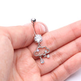 Detail View 3 of Adorable Cloud Rainy Sparkles Belly Button Ring-Clear Gem/Pink/Aqua