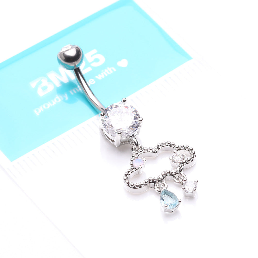 Detail View 4 of Adorable Cloud Rainy Sparkles Belly Button Ring-Clear Gem/Pink/Aqua