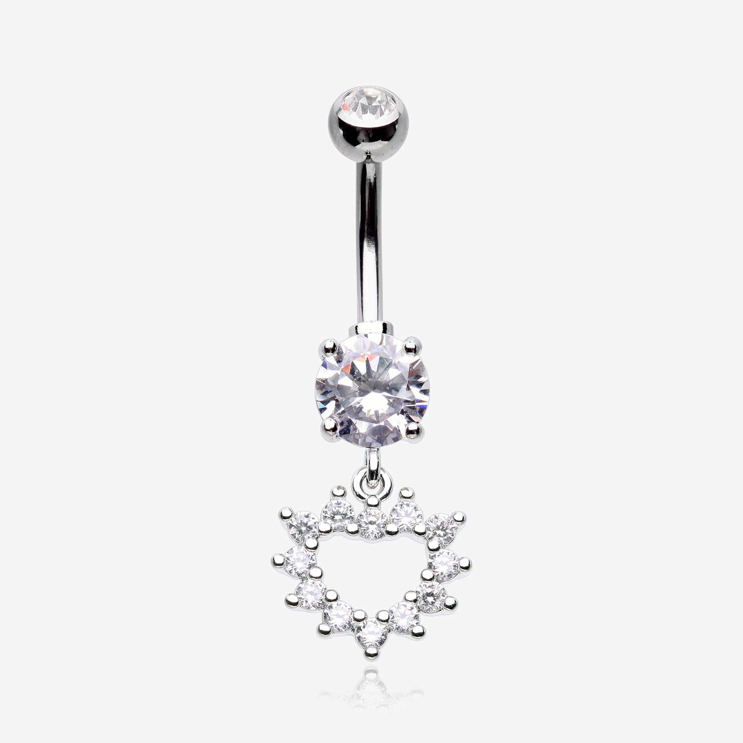 Brilliant Hollow Heart Sparkle Belly Button Ring-Clear Gem