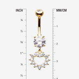 Detail View 1 of Golden Brilliant Hollow Heart Sparkle Belly Button Ring-Clear Gem