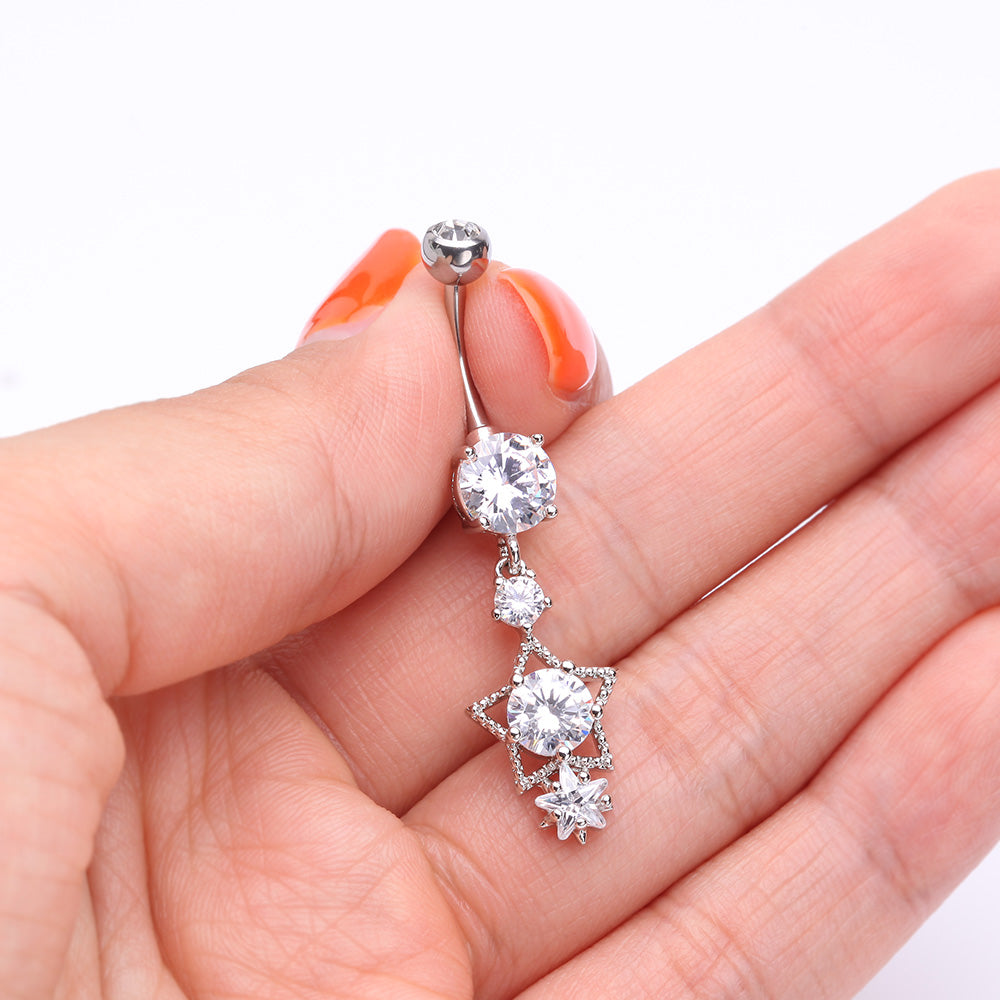 Detail View 3 of Star Sparkle Shine Belly Button Ring-Clear Gem