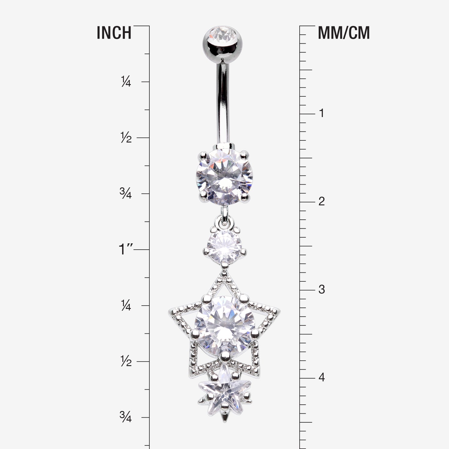 Detail View 1 of Star Sparkle Shine Belly Button Ring-Clear Gem