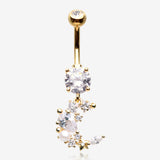 Golden Celestial Sparkle Crescent Moon Array Belly Button Ring