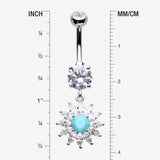 Detail View 1 of Marquise Sparkle Rays Turquoise Flower Belly Button Ring-Clear Gem/Turquoise
