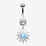 Marquise Sparkle Rays Turquoise Flower Belly Button Ring