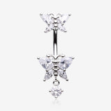 Glistening Butterfly Sparkle Duo Dangle Belly Button Ring