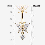 Detail View 1 of Golden Glistening Butterfly Sparkle Duo Dangle Belly Button Ring-Clear Gem