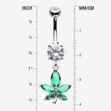 Detail View 1 of Sparkle Cannabis Leaf Belly Button Ring-Clear Gem/Green