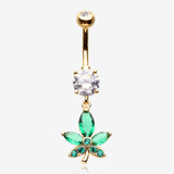 Golden Sparkle Cannabis Leaf Belly Button Ring