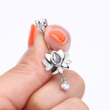 Detail View 3 of Glistening Lotus Sparkle Dangle Belly Button Ring-Clear Gem/Aqua